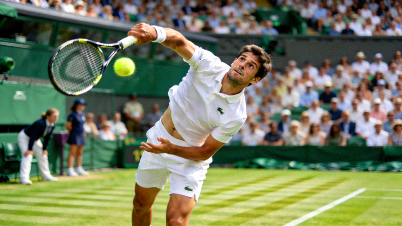 温布尔登网球锦标赛男单决赛 - 运动员奋力发球瞬间